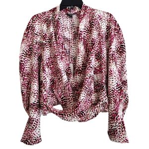 Express Draped Multicolor Neon Pink Cream Leopard Print Wrap Top Size Large
